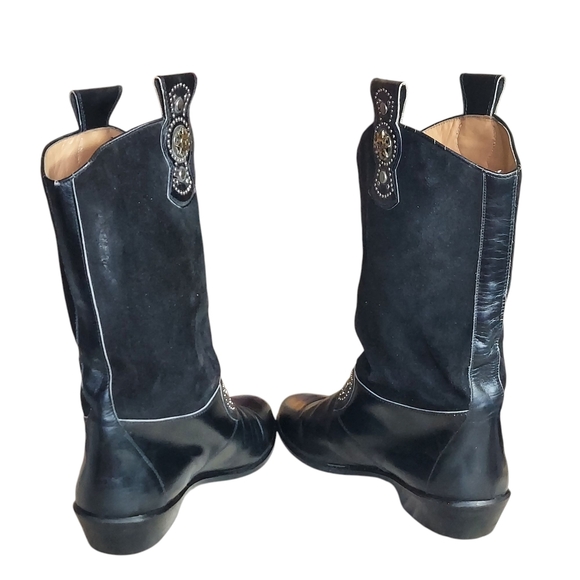 R. Martegani's Sun God Studded Black Leather with Decorative Ankle Strap Boots - Picture 8 of 15